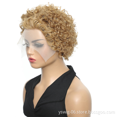 Factory Pixie Cut Wig Human Hair Curly Bob Pixie Cut Lace Wig Bleached Knots Lace Frontal Pixie Curls Short Wigs For Black Women